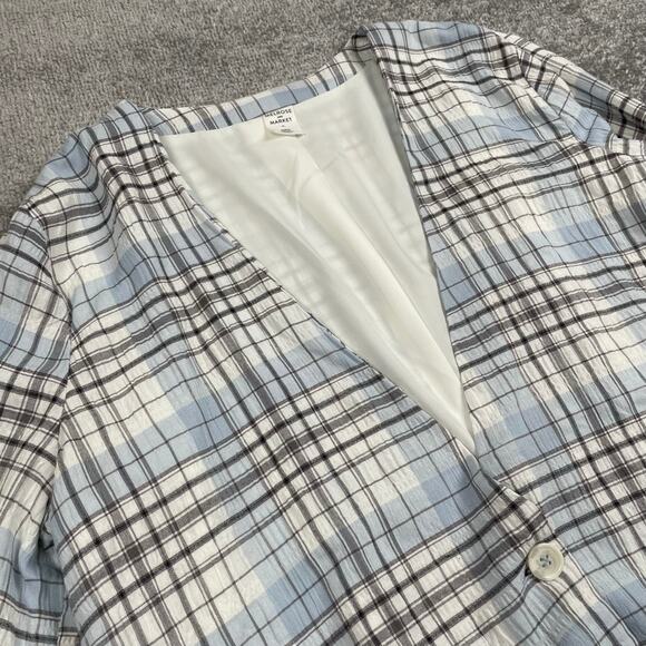 Melrose and Market Plaid Seersucker Oversized Blazer Womens M Blue White Jacket - Picture 16 of 16
